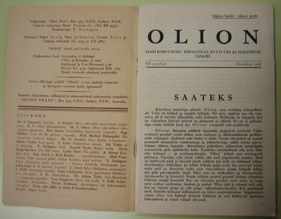 Olion Sydney 1956, esileht